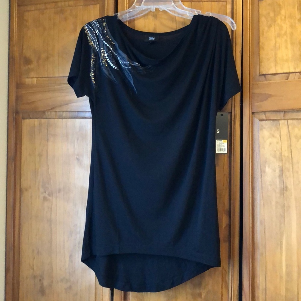 NWT Mossimo Supply Co Black High Low Short Sleeve Shirt Embellished Detail